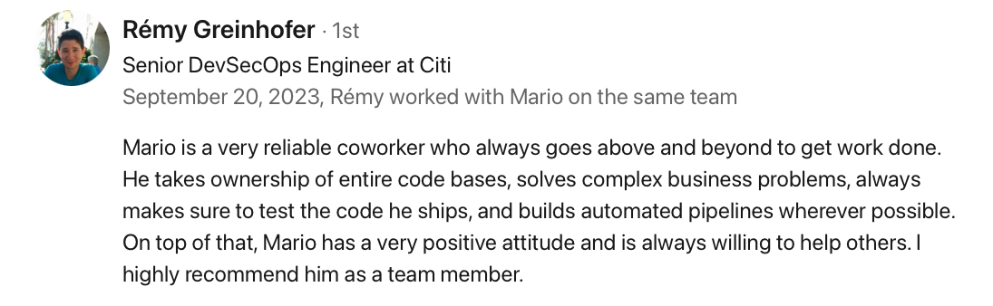 Testimonial picture from Rémy Greinhofer, Senior DevSecOps Engineer at CitiBank